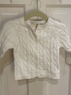 Elegant Baby 12mo 100% Cotton Cable Knit Cardigan Sweater White